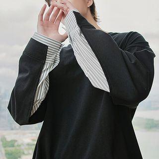 Round-neck Pinstripe Color-block Hoodie