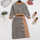 Set: Frilled Tweed Cropped Top + Panel Midi Skirt