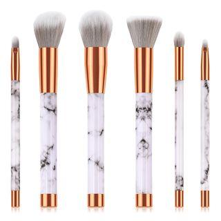 Set Of 6: Marble Print Handle Makeup Brush Set Of 6 - T-06001 - As Shown In Figure - One Size