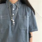 Striped Short-sleeve Shirt Denim Blue - One Size