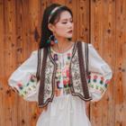 Sleeveless Embroidered Knit Vest Brown - One Size