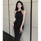 Side-slit Floral Midi Halter Dress