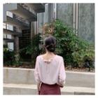 Balloon-sleeve Tie-back Blouse Pink - One Size