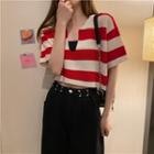 Contrast Striped Cropped Knit Top