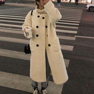 Fleece Double-breasted Coat Off-white - One Size