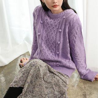 Pompom-detail Cable-knit Top
