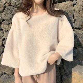 3/4-sleeve Furry Sweatshirt