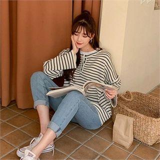 Over-fit Striped Knit Henley