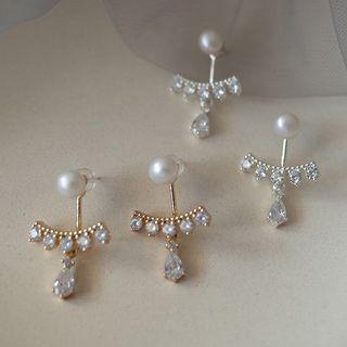 Rhinestone Accent Pearl Earrings