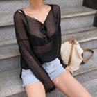 Lettuce-edge Loose-fit Sheer Top