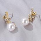 Rhinestone Faux Pearl Dangle Earring 1 Pair - 01 - 2776 - Gold - One Size