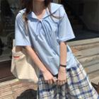 Plain Sailor-collar Lace-up Shirt
