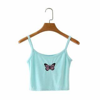 Spaghetti Strap Butterfly Embroidery Top