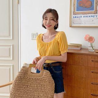 Tube-hem Shirred Cropped Top