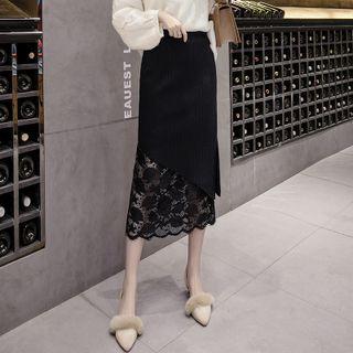 Reversible Lace Panel Knit Midi Pencil Skirt