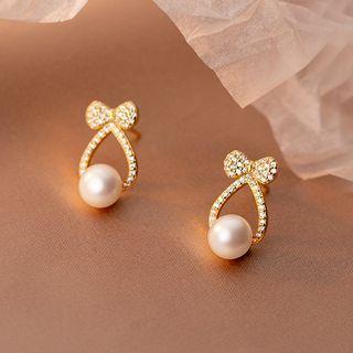 Bow Faux Pearl Sterling Silver Drop Earring