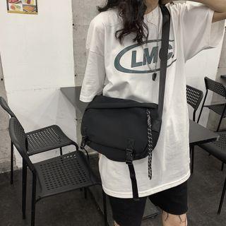 Plain Nylon Flap Crossbody Bag Black - One Size