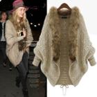 Faux-fur Trim Open-front Chunky Knit Cardigan