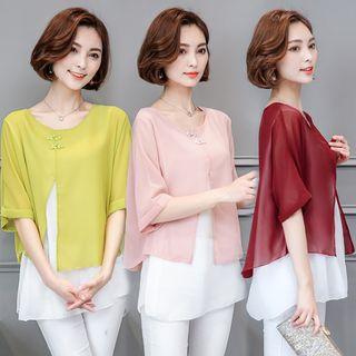 Mock Two Piece Short-sleeve Chiffon T-shirt