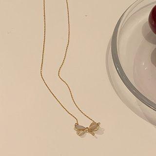 Rhinestone Bow Pendant Necklace Gold - One Size