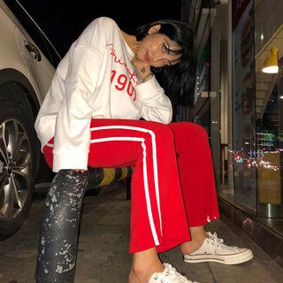 Band-waist Contrast-trim Boot-cut Pants