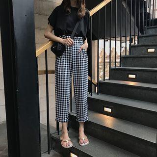 Check High-waist Cropped Pants