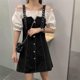 Off-shoulder Mock Two-piece Panel Dress