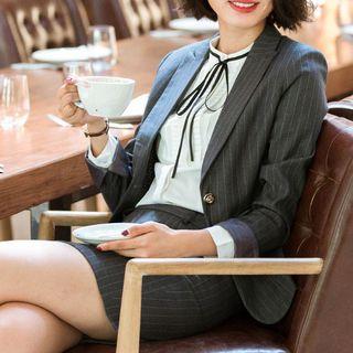 Set: Pinstriped Blazer + Dress Pants / + Skirt / + Vest / + Shirt