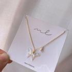 Butterfly Shell Pendant Faux Pearl Necklace