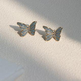 Alloy Butterfly Earring 1 Pair - 925 Silver - Gray & Gold - One Size
