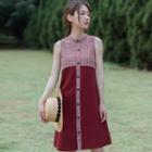 Sleeveless Plaid Button-up A-line Dress