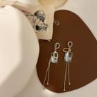 Hoop Rectangle Alloy Fringed Earring 1 Pair - Dangle Earring - Silver - Cube - Gray - One Size