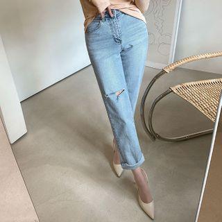 [the Denim] Ripped Straight Jeans