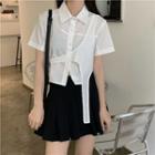 Mock Two-piece Short-sleeve Shirt / Pleated A-line Skirt