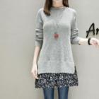 Long-sleeve Floral Panel Knit Top