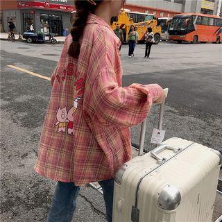 Checked Shirt Jacket Red - One Size
