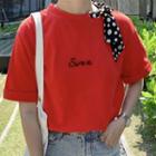 Elbow-sleeve Beaded Letter T-shirt