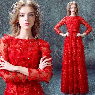 Long-sleeve Applique Evening Gown