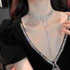 Rhinestone Choker Necklace Silver - One Size
