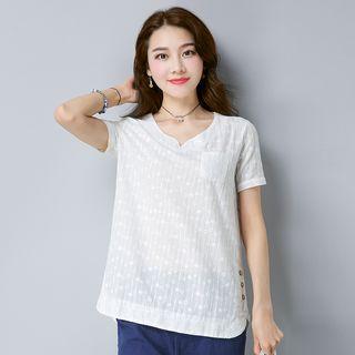 Short-sleeve Plain Embroidery Top