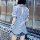Cut Out Back Striped Short-sleeve Shirt