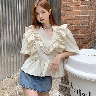Plain Ruffle A-line Dress Almond - One Size