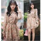 Long-sleeve Floral Print Mini Chiffon Dress