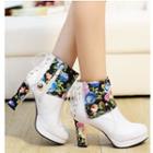 Block-heel Floral Print Short Boots