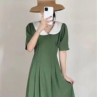 Peter Pan Collar Puff-sleeve Slim Fit Dress