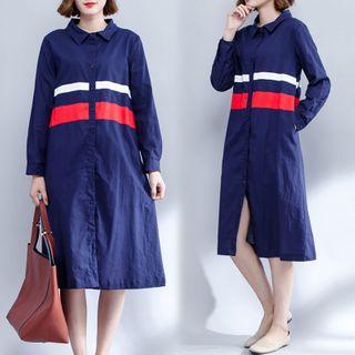 Striped Midi A-line Shirtdress Blue - One Size