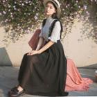 Set: Short-sleeve Lace Top + Chiffon Jumper Dress