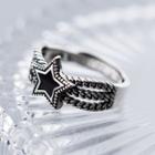 925 Sterling Silver Ribbed Star Open Ring Silver & Black - One Size