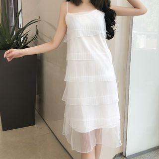 Plain Spaghetti Strap Midi Tiered Dress