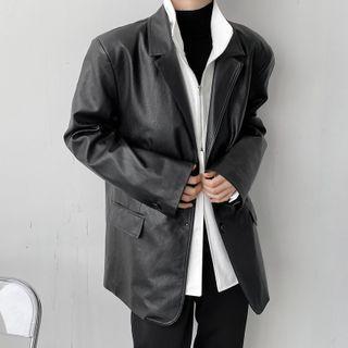 Faux-leather Button-up Jacket